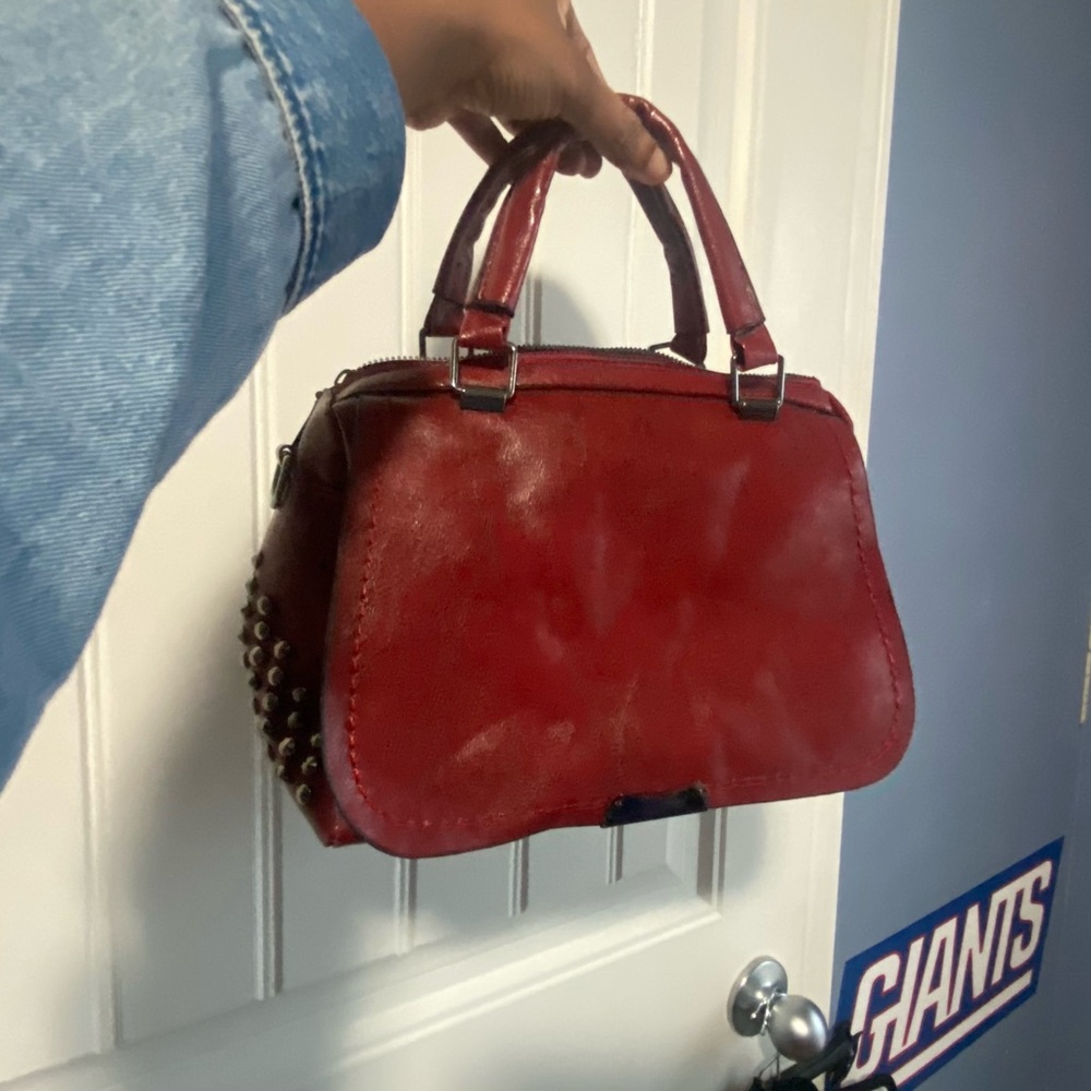 Red Studded Shoulder Bag